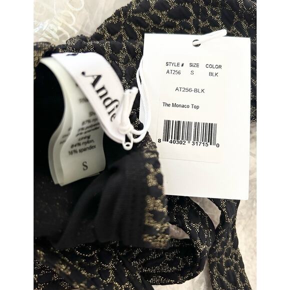 Andie Swim x Demi Moore The Monaco Bikini Top in Black and Gold NWT - Picture 3 of 5